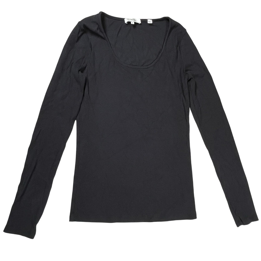 Vince Women's Black Long Sleeve Ribbed Topβ Sz Medium Casual Everyday Quiet Lux